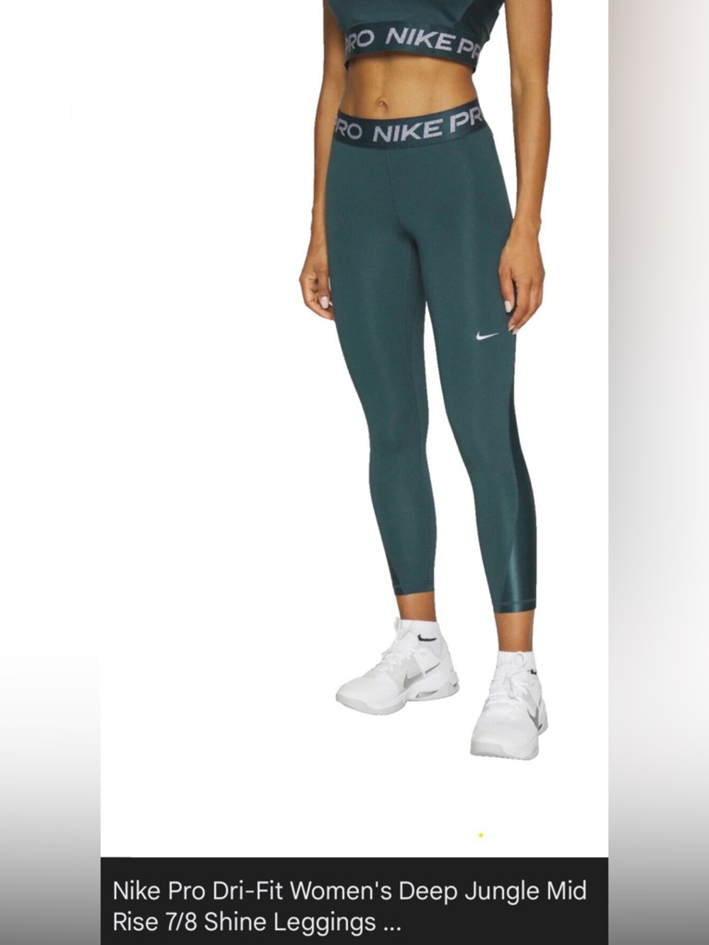 Nike Pro Dri-Fit Women's Deep Jungle Green Mid Rise 7/8 Shine Leggings, XS, NWT - Picture 2 of 12